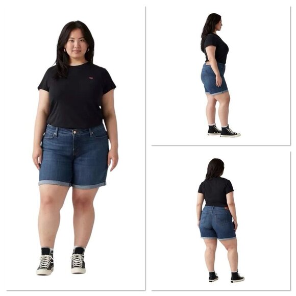 LEVI'S Women's Denim Shorts Mid Length Hyper Soft Dark Wash Plus Size 16/W33 New - Picture 1 of 12